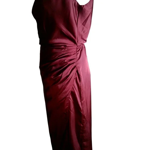 Show Me Your Mumu Jodie Satin Maxi Dress XS One Shoulder Burgundy Formal  Gown